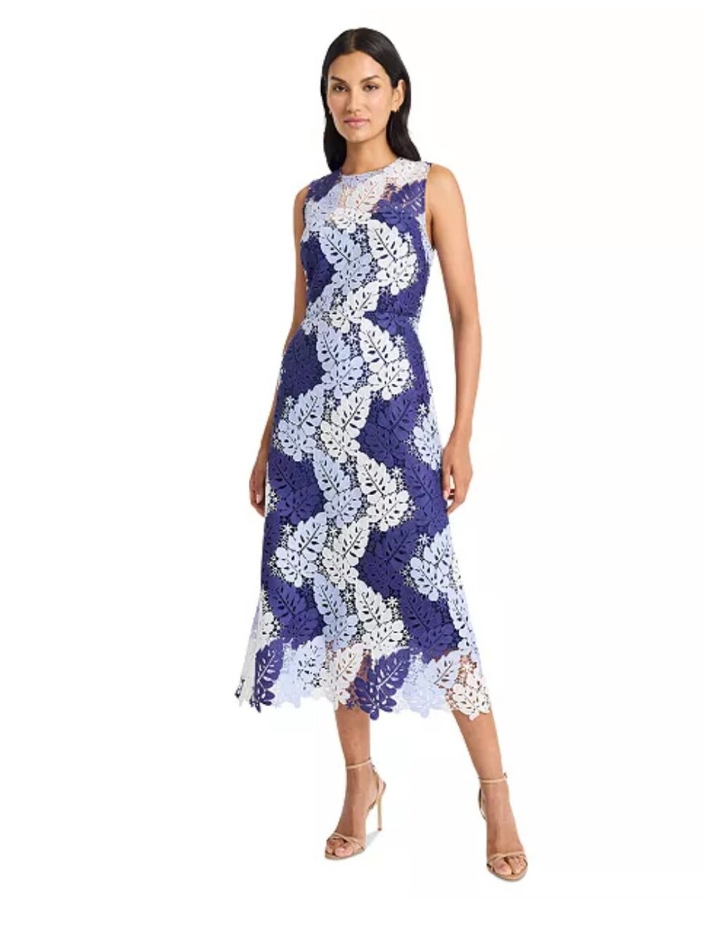 Maggy London NWT Size 16 Navy Blue White Floral Lace Midi Sheath Dress $198